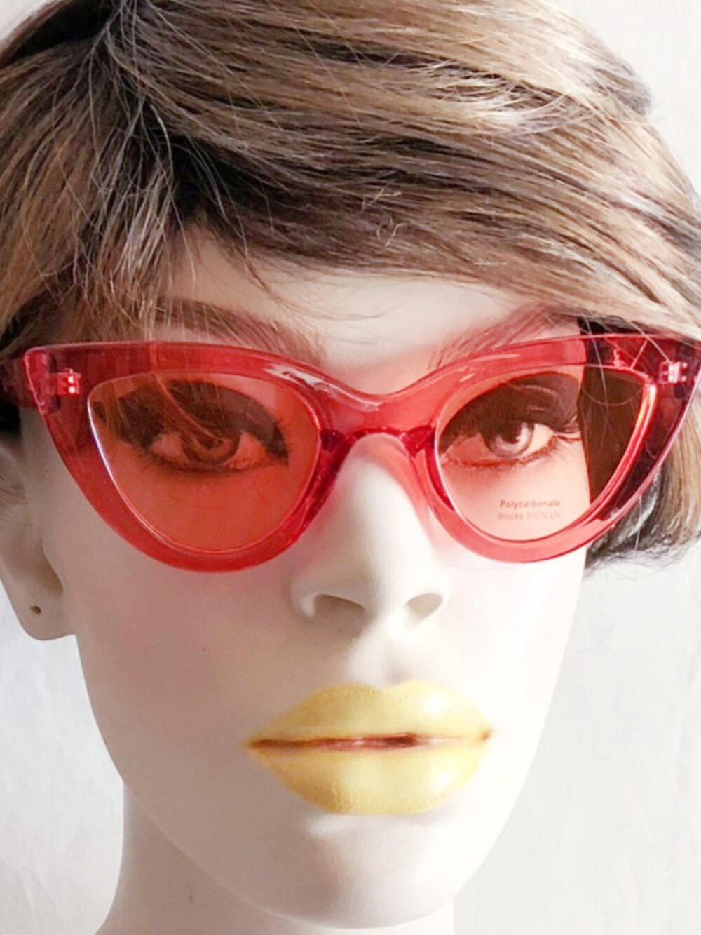 Transparent Red Acetate Cat Eye Fashion Sunglasses